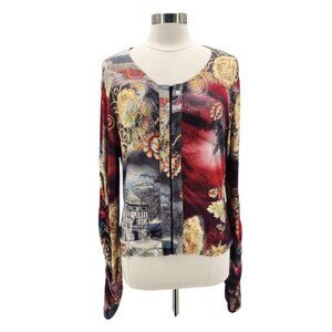 Vintage Alberto Makali Womens Large Top Zipper Victorian Multicolor Floral Retro